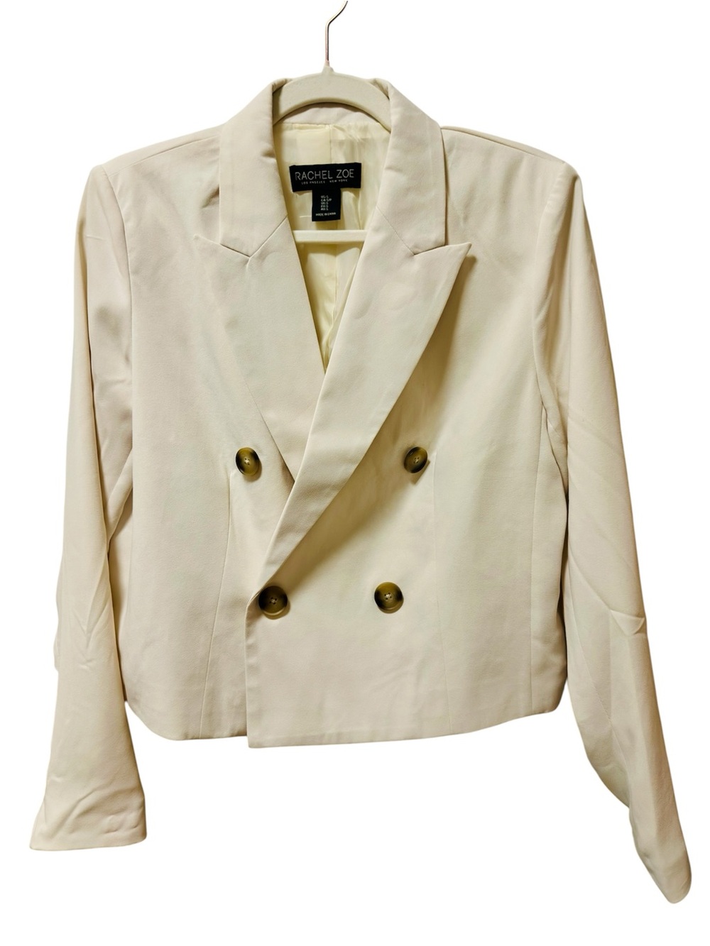 Rachel Zoe Ivory Double-Breasted Cropped Blazer Jacket